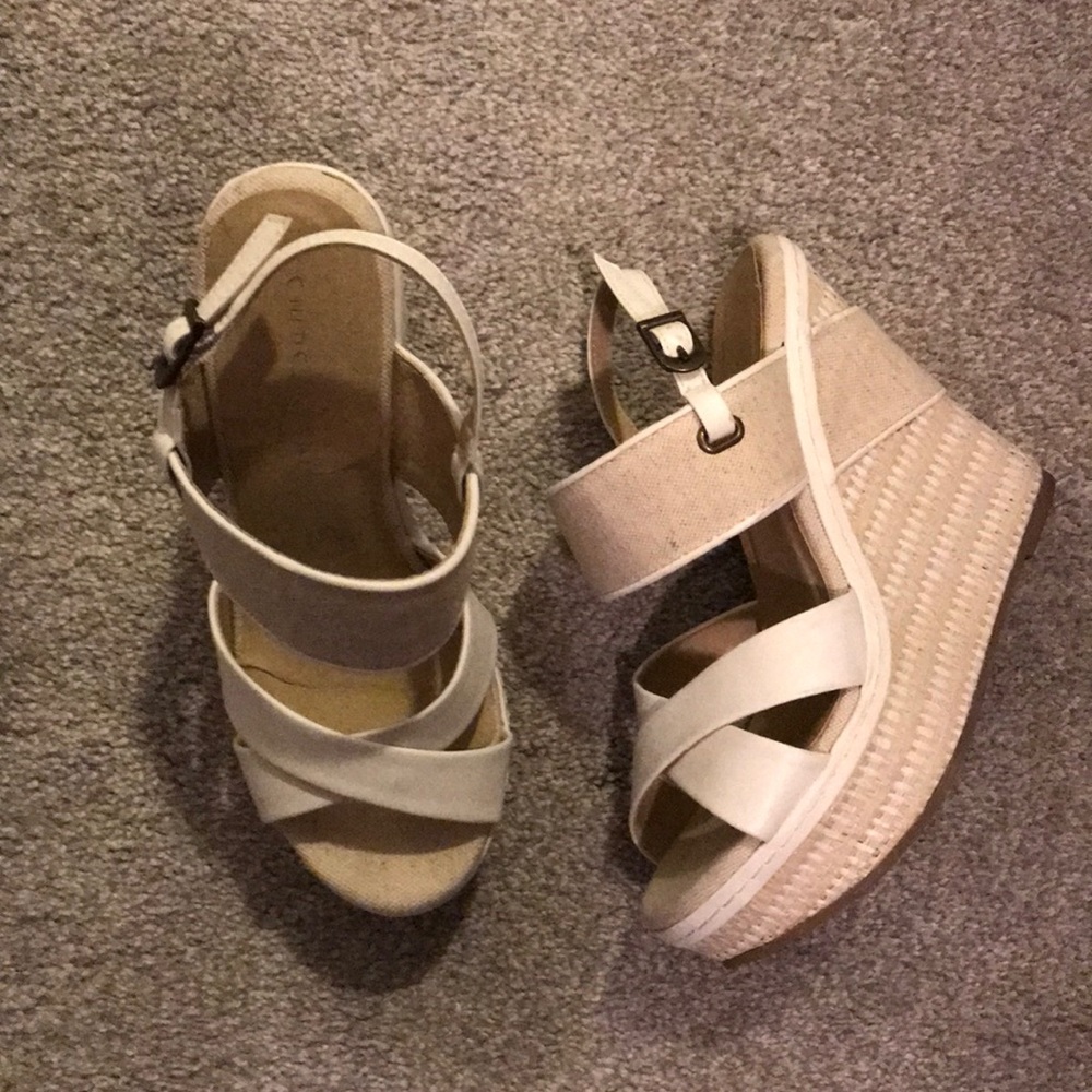 White wedge heels